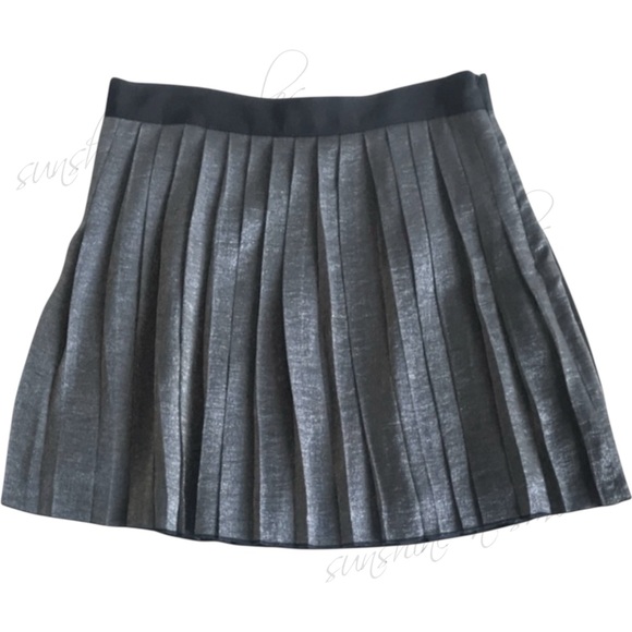 MADEWELL Holiday Pleated Pewter Charcoal Gray Shimmer Mini-Skirt #F9882 size 4 - Picture 2 of 9